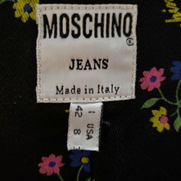 Moschino Jeans Shift Dress Floral Black Denim Mini US Sz 8 I42 Vintage 90s - Picture 8 of 8